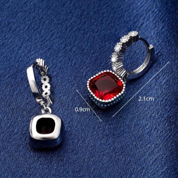 Cubic Zirconia Decor Ruby Drop Earrings - Picture 3 of 3